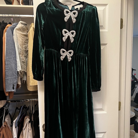 Saloni Camille Bows Dress | Green | Size 6 | Shopbop